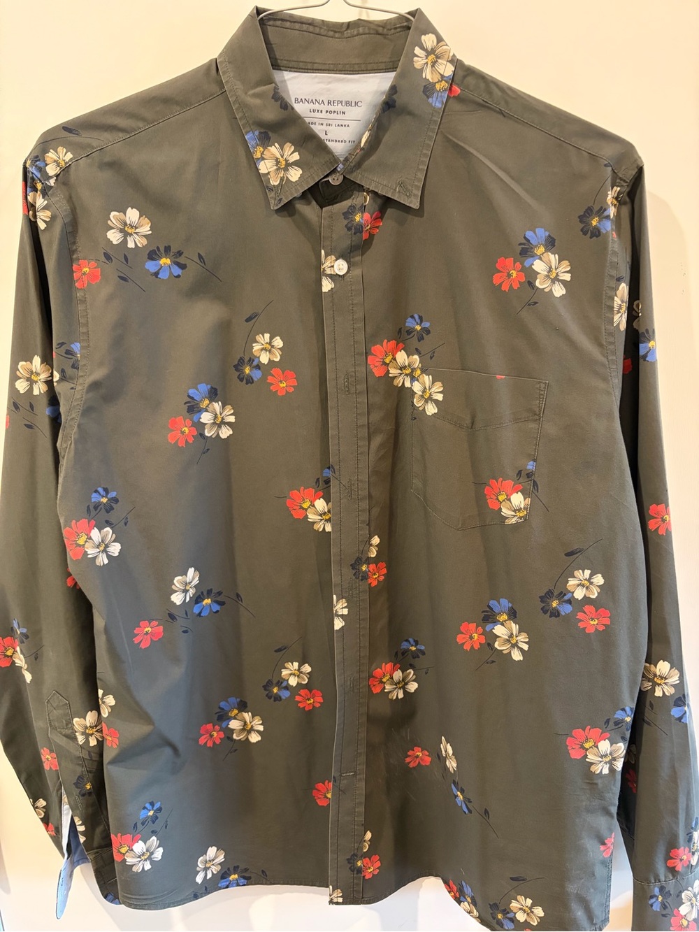 Banana Republic Olive Green Floral Button-Down Shirt